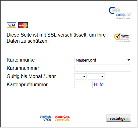 Schaubild Dateneingabe bei Zahlung per Kreditkarte