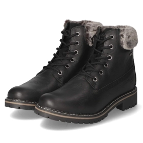 Schnürstiefeletten - BLACK LEATHER/FUR