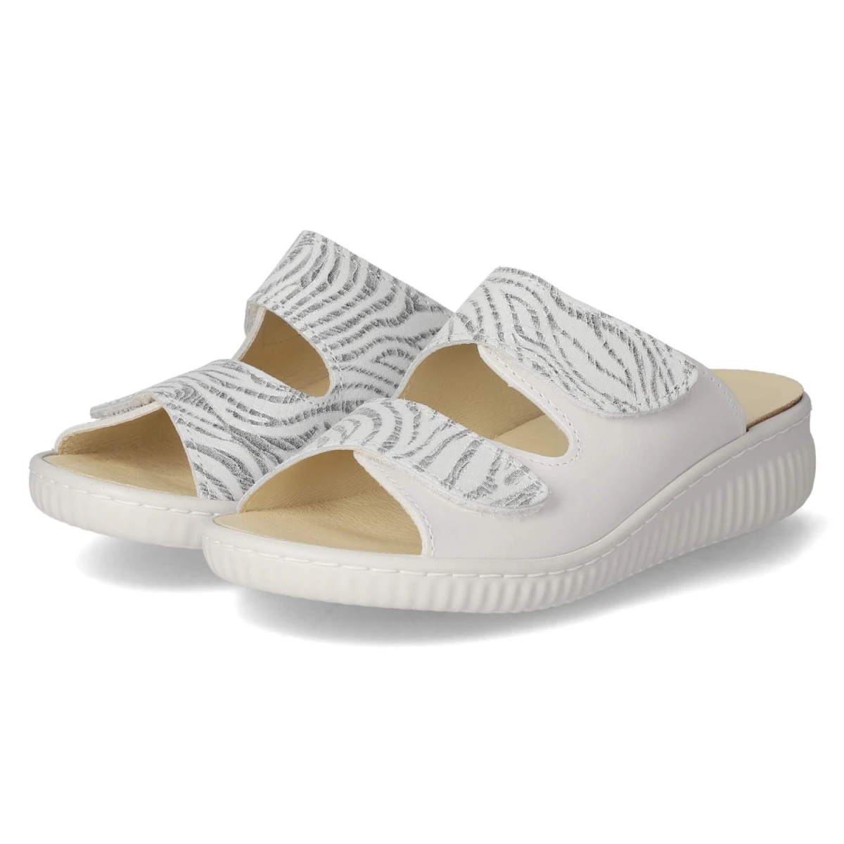 Pantoletten - Perle/ Weiss Zebra