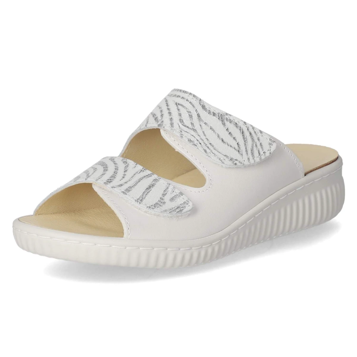 Pantoletten - Perle/ Weiss Zebra