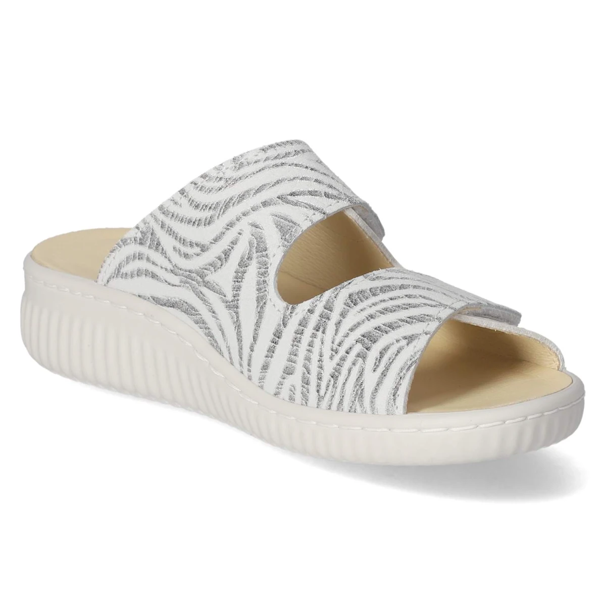 Pantoletten - Perle/ Weiss Zebra