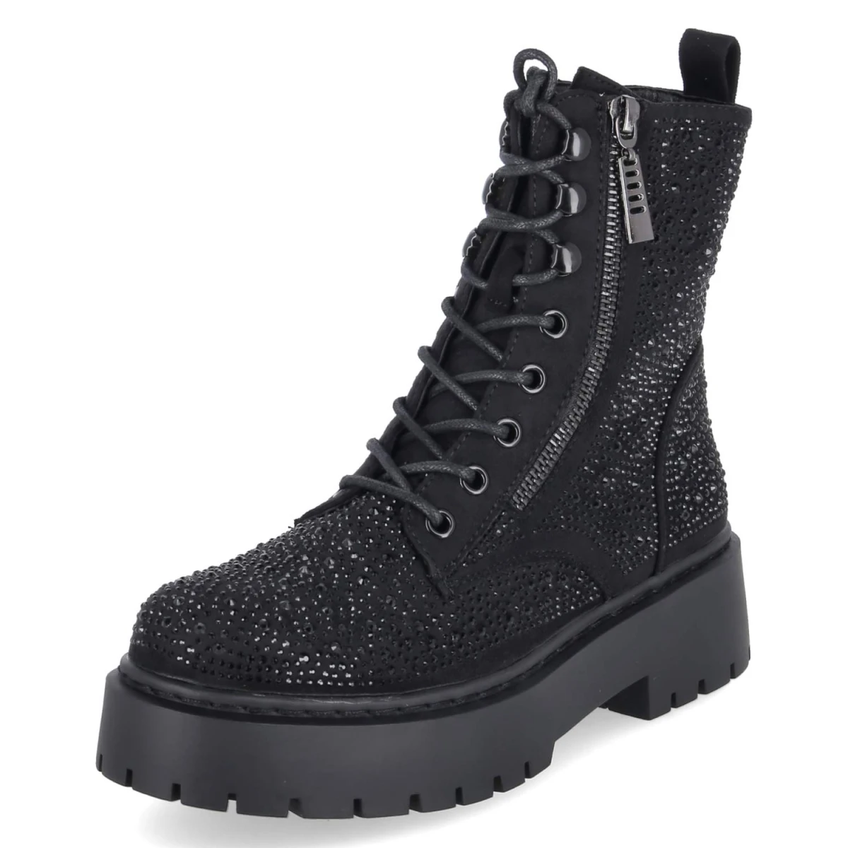 Schnürboots - black micro/stones