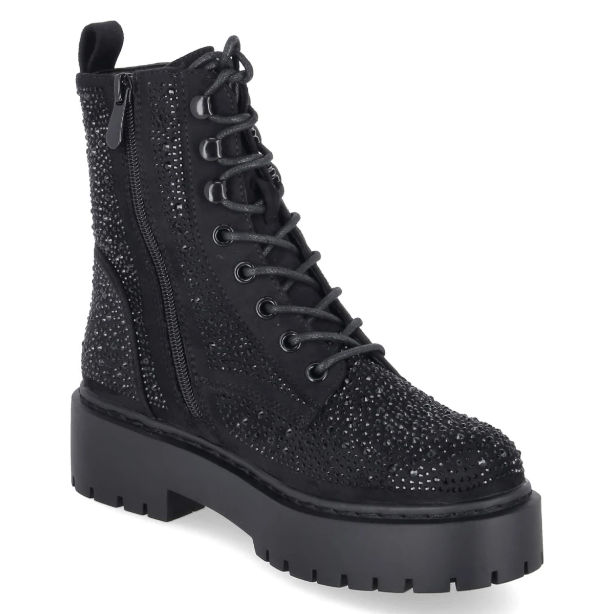 Schnürboots - black micro/stones