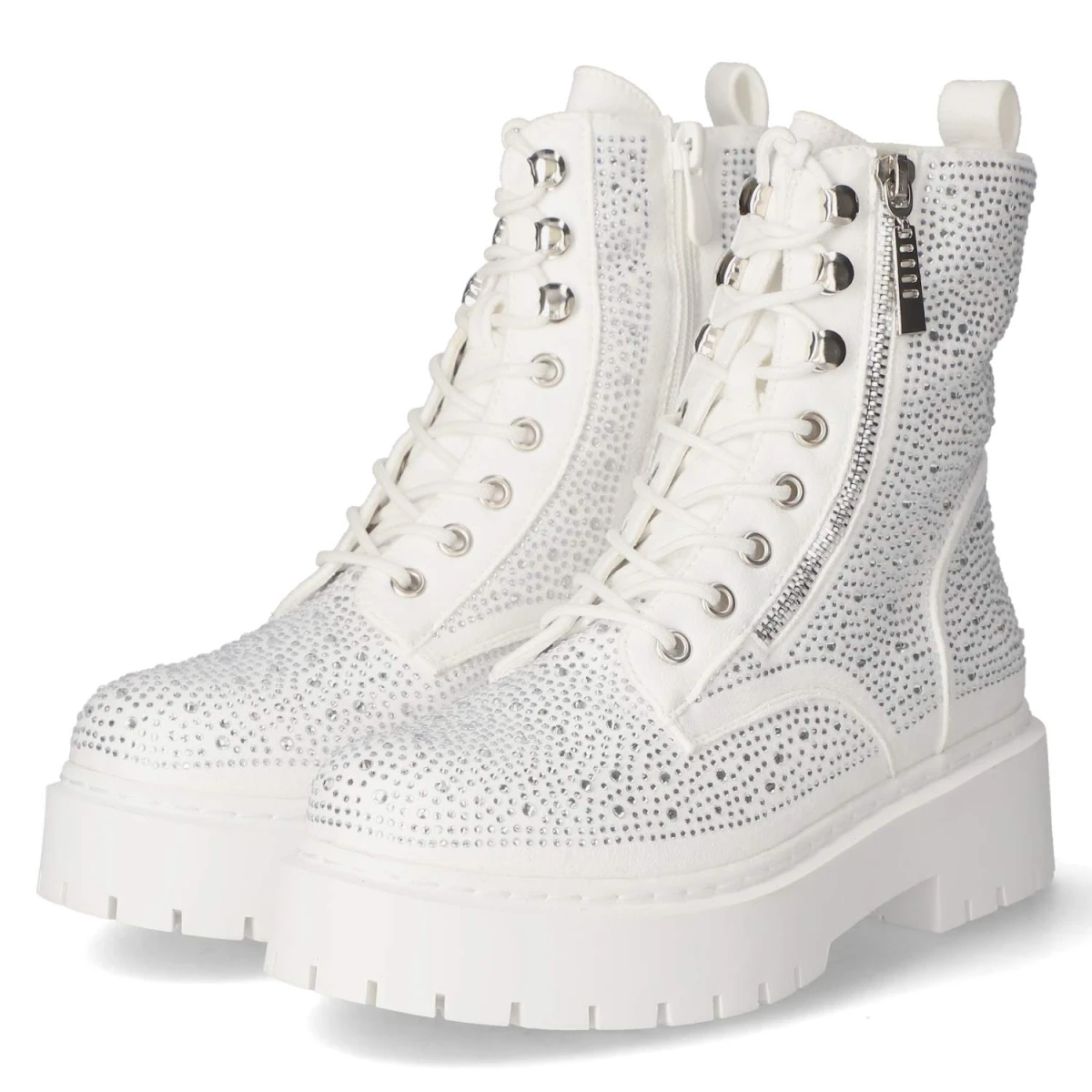 Schnürboots - white micro/ stones