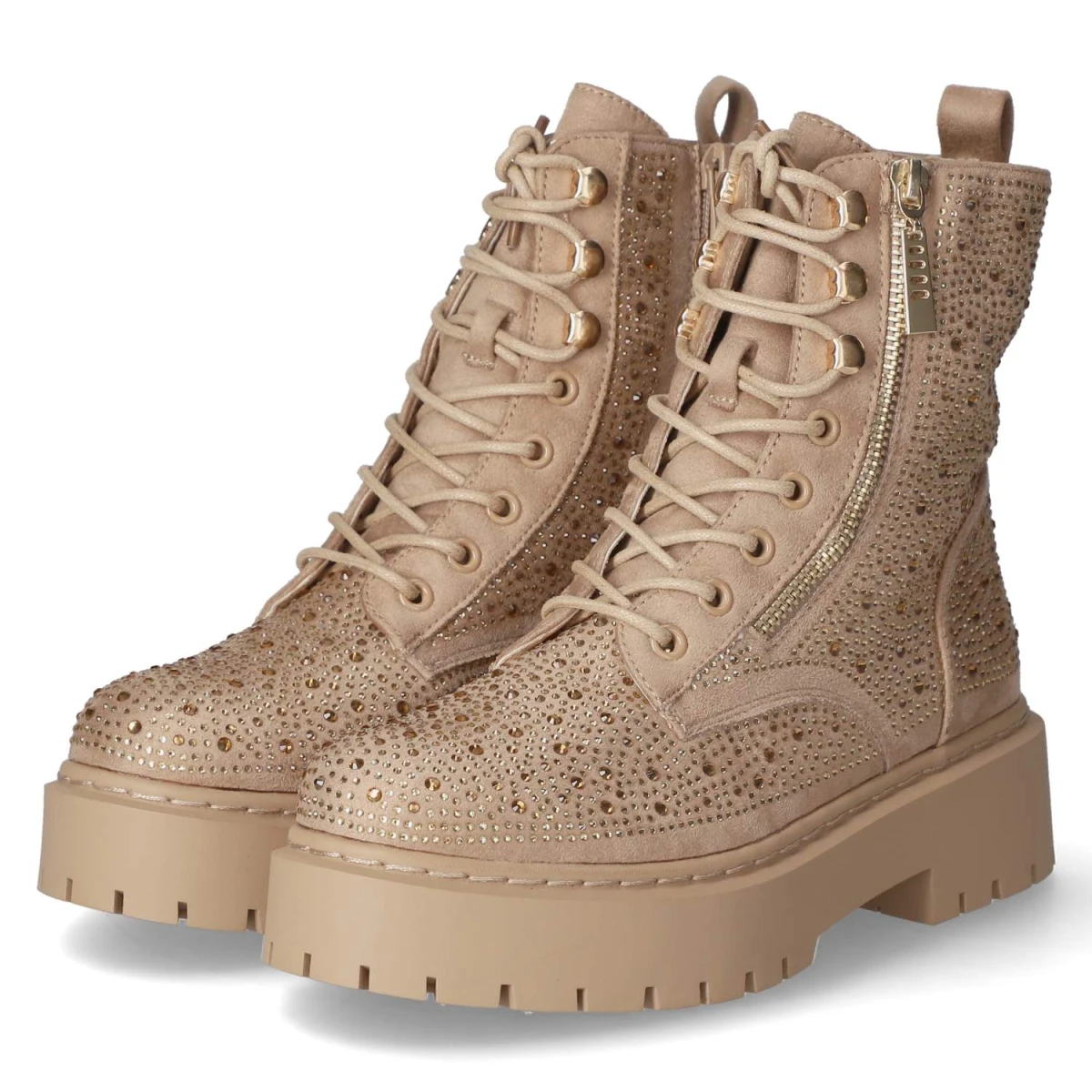 Schnürstiefeletten - beige micro/ stones