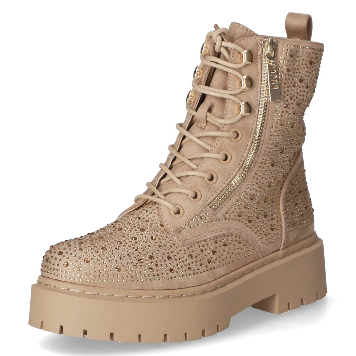 Schnürstiefeletten - beige micro/ stones