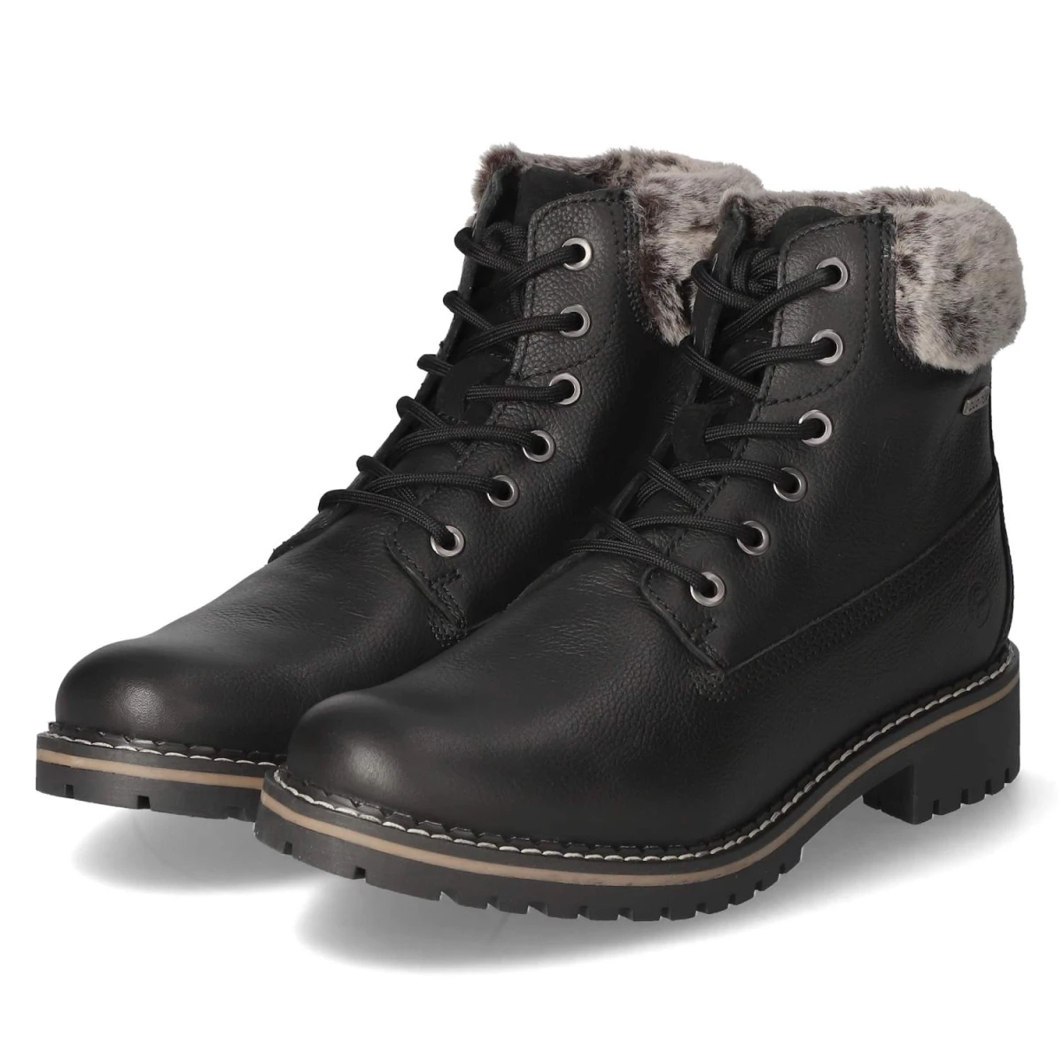 Schnürstiefeletten - BLACK LEATHER/FUR