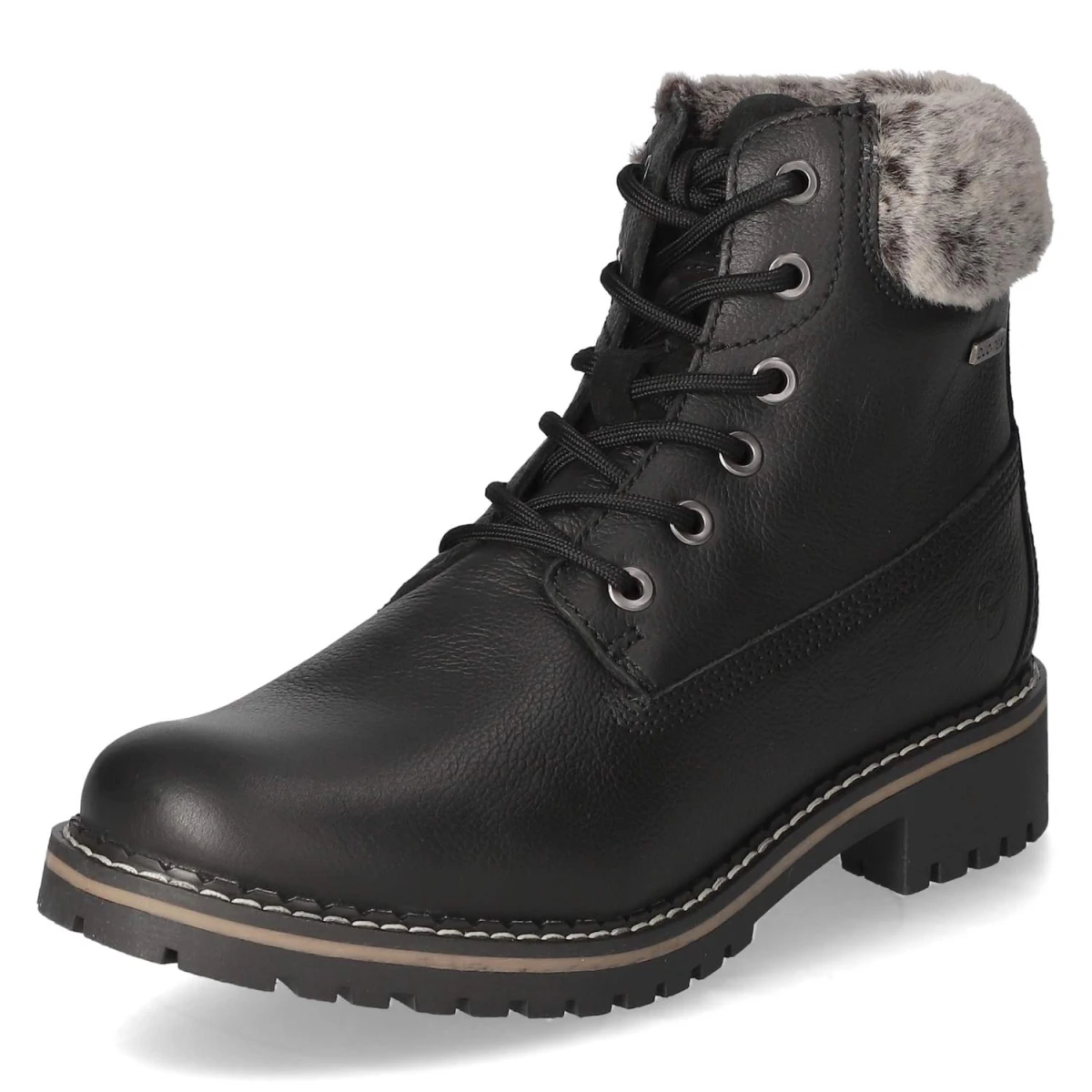 Schnürstiefeletten - BLACK LEATHER/FUR