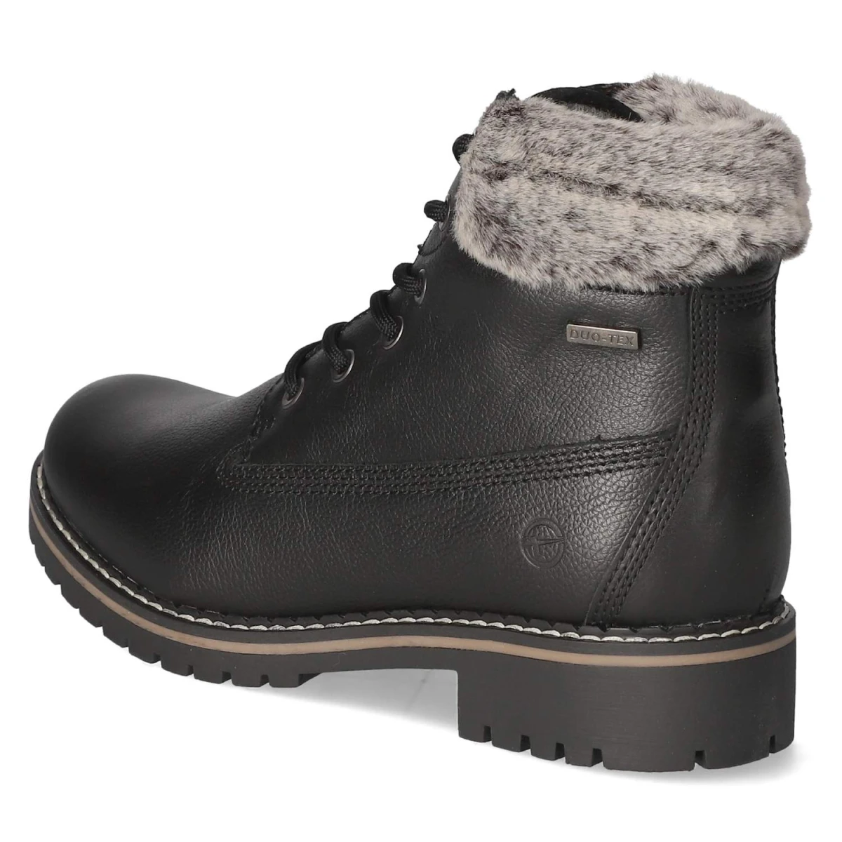 Schnürstiefeletten - BLACK LEATHER/FUR