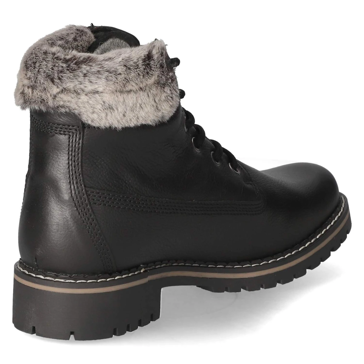Schnürstiefeletten - BLACK LEATHER/FUR