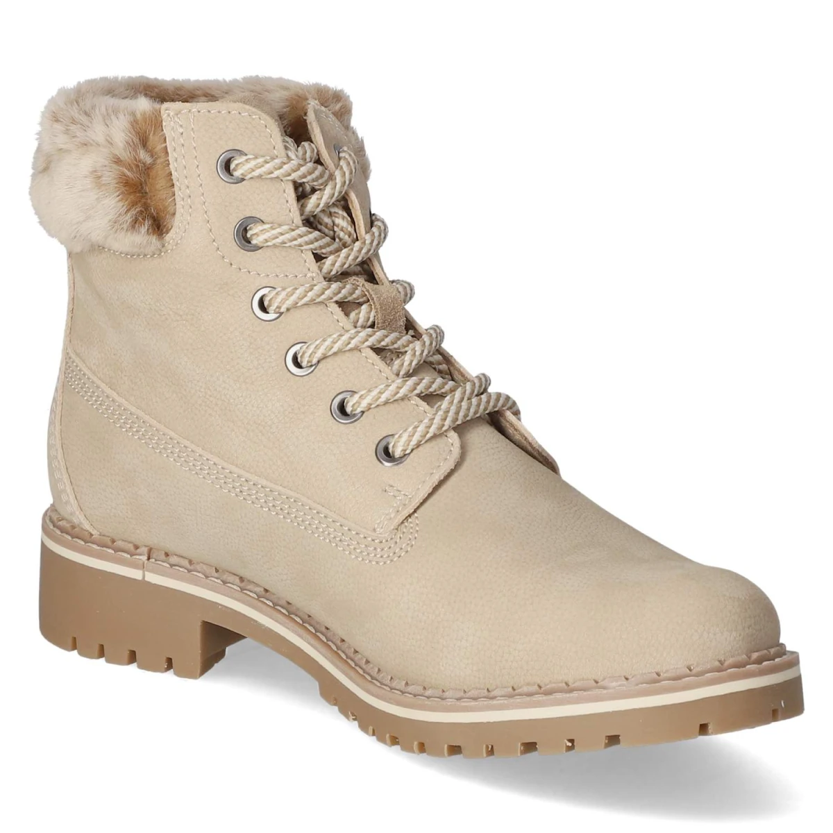 Schnürstiefeletten - BEIGE/FUR